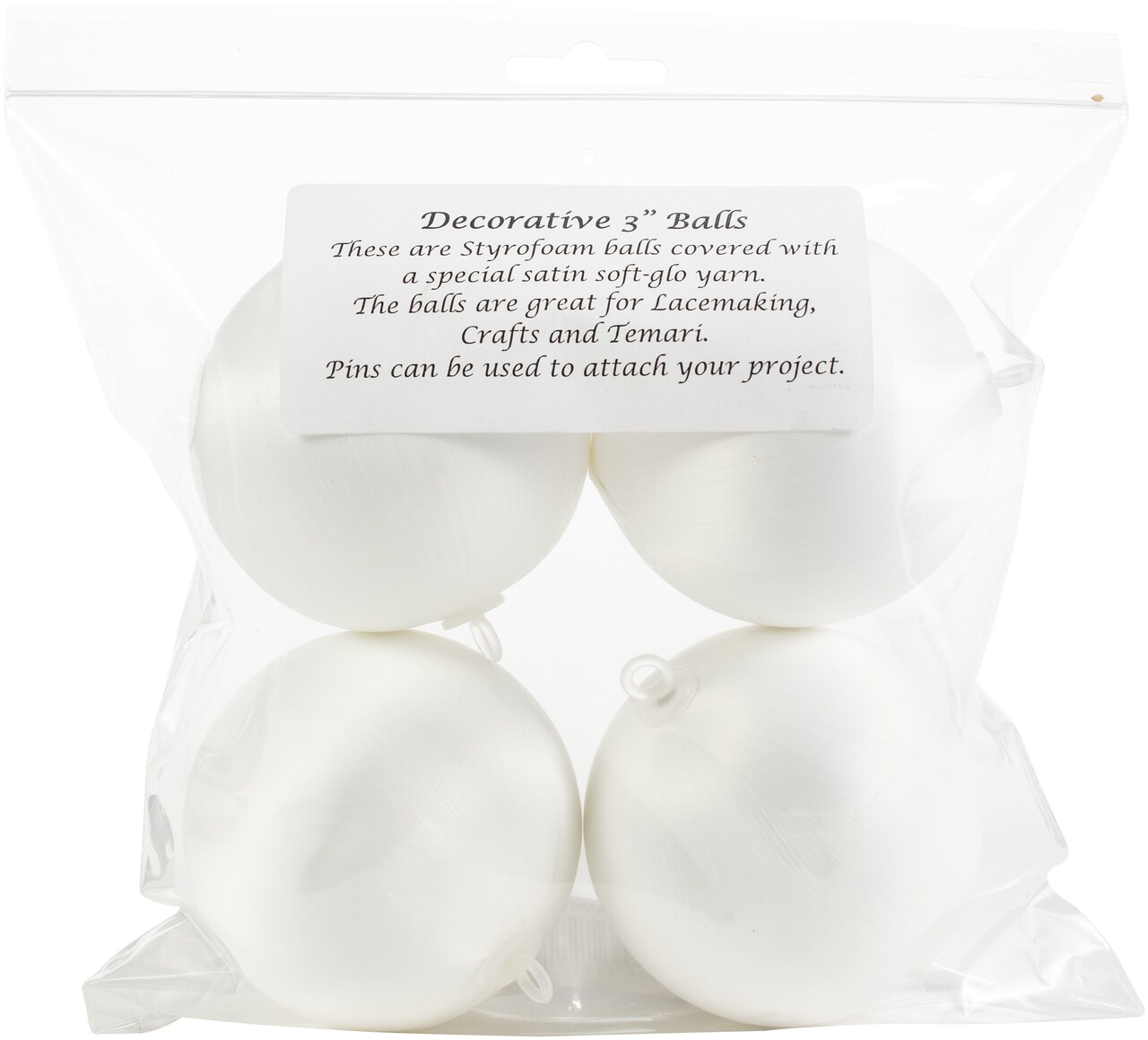 Handy Hands Decor Satin Covered Styrofoam Balls 3" 4/Pkg-White